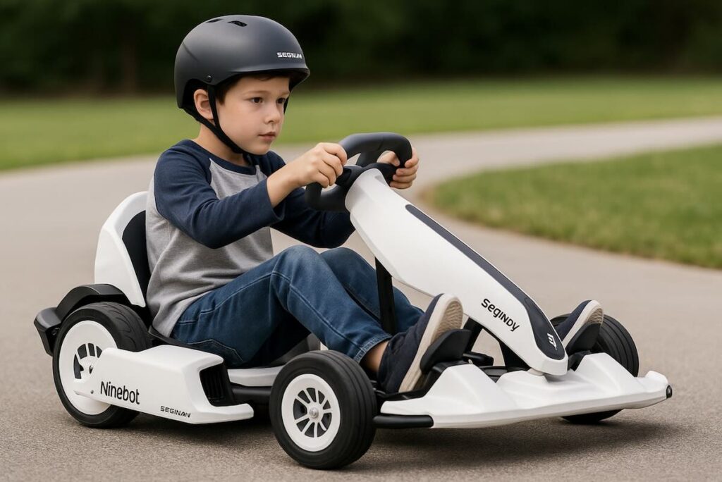 Picture of a kid on a Segway Ninebot eKickscooter Gokart Kit
