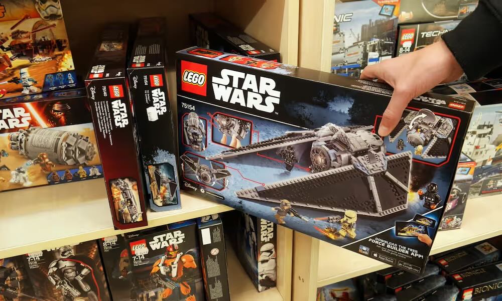Group of rare collectors Star Wars LEGO sets on a shelf in a store