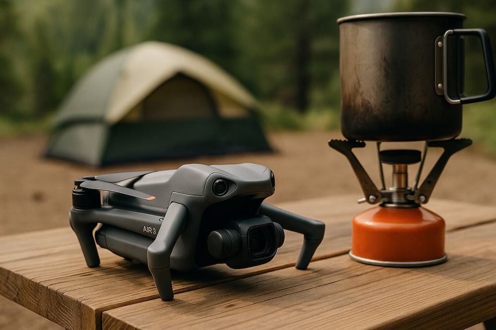 image of an Air 3 folding beside a camp stove