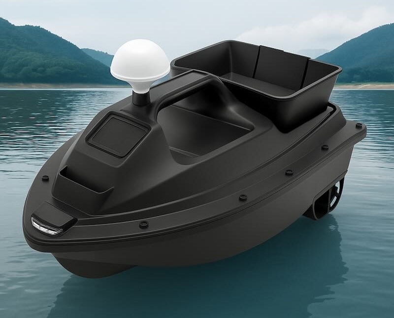 Picture of the HawJReng RC Bait Boat on a large lake