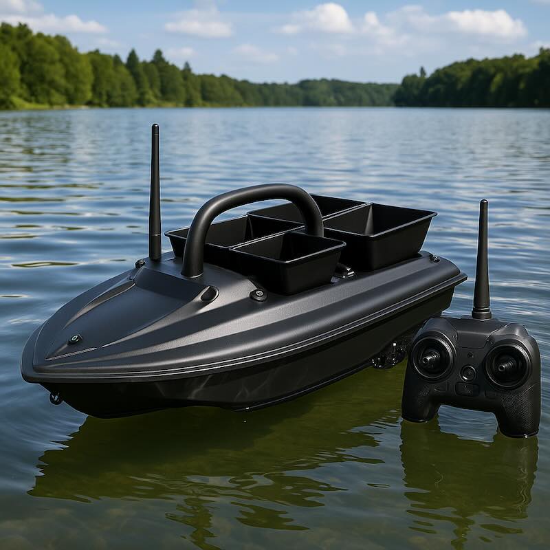 Picture of a NLIEOPDA 500M Remote Control Bait Boat on a lake
