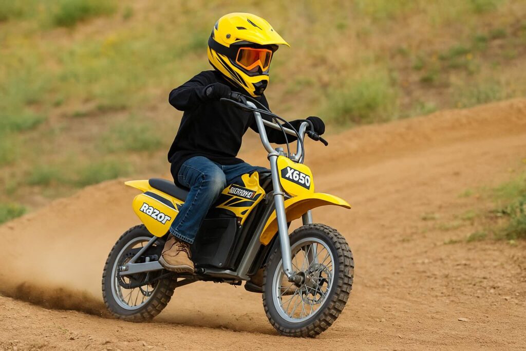 kid riding a Razor MX650 Dirt Rocket