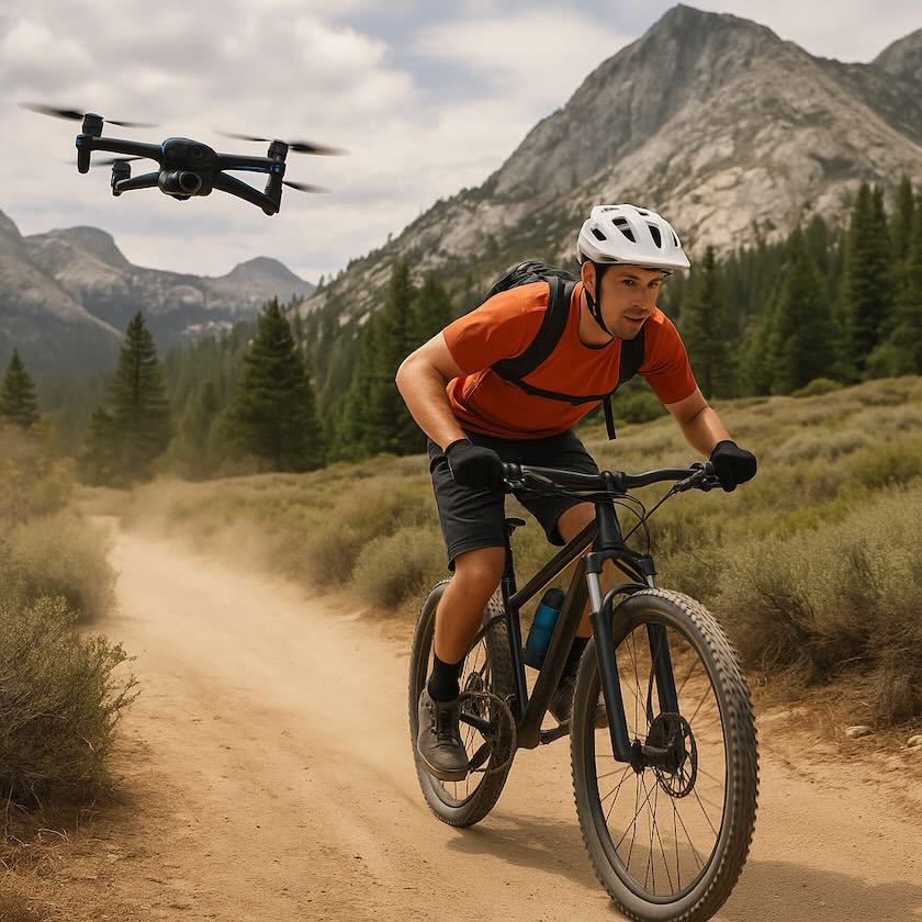 Image of a mountain biker with Skydio in chase