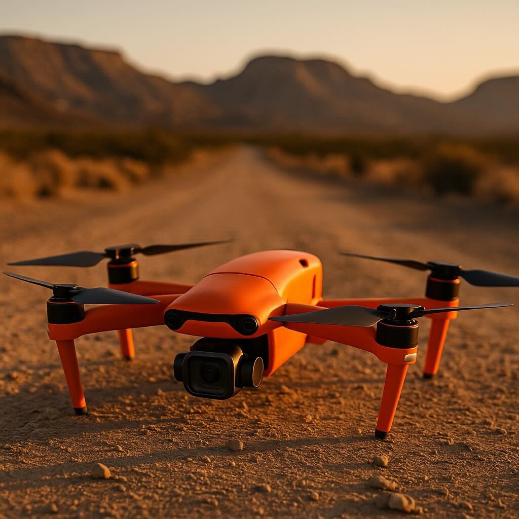 Image of an orange EVO II on dusty desert road